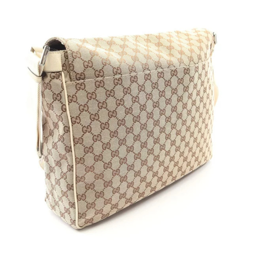 Gucci Leather Bag White Cream GG Canvas Shoulder Beige Ivory Cream Tan